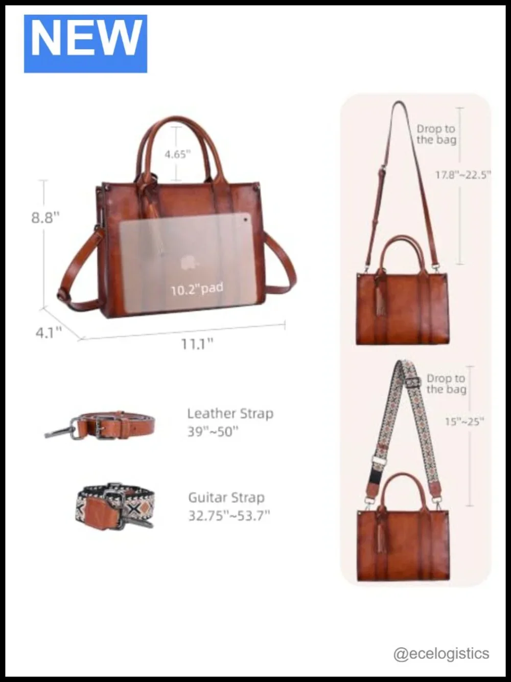 Genuine Leather Tote Bag for Women with Adjustable Straps Work Purse